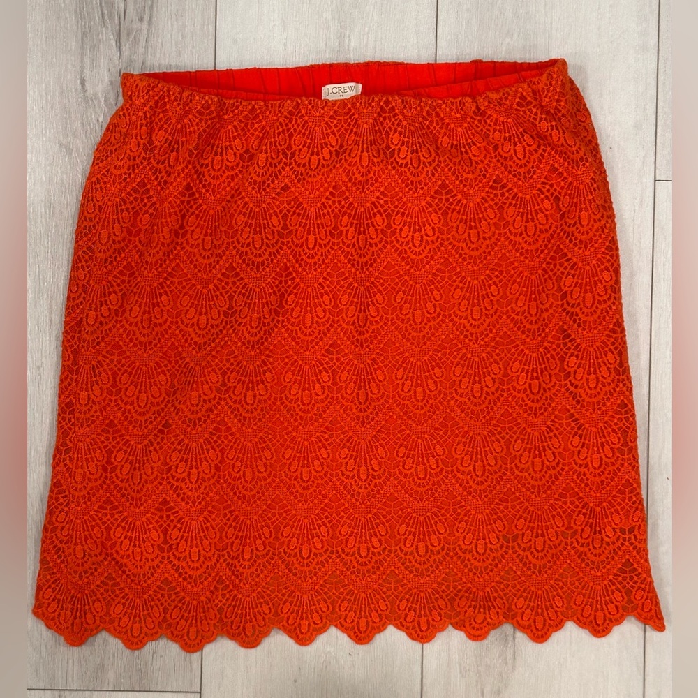 J.Crew Orange/Red Lace Skirt (Size 2)